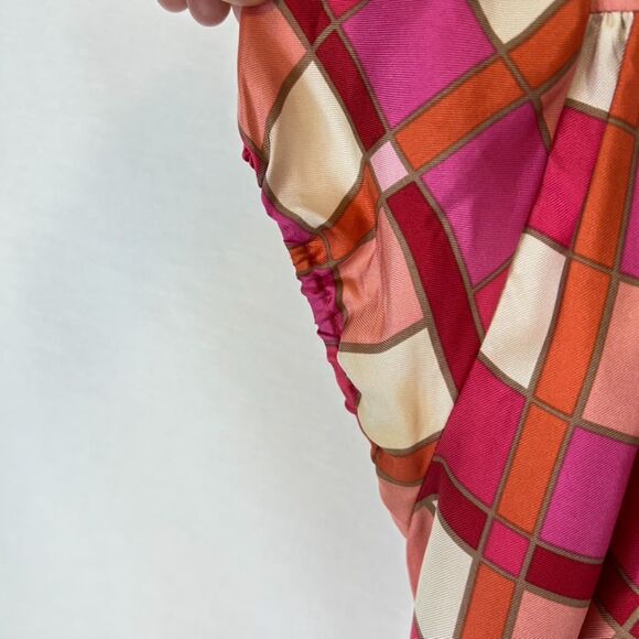 Banana Republic Pink Orange Ivory Check Print Silk SS Wrap Blouse Size S Petite - Picture 9 of 15